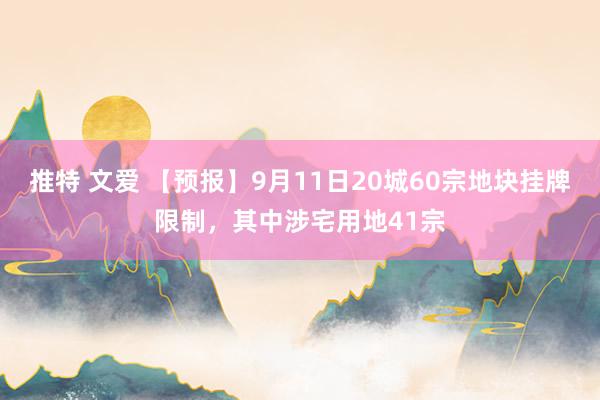 推特 文爱 【预报】9月11日20城60宗地块挂牌限制，其中涉宅用地41宗